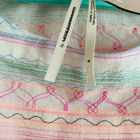 Anthropologie Letty Embroidered colorful stitching Babydoll Top blouse - Picture 16 of 16